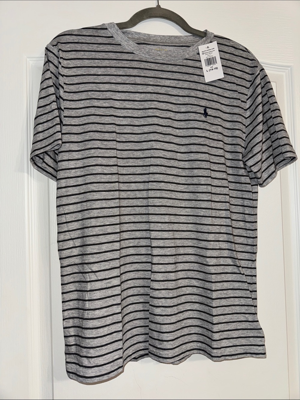 Ralph Lauren Gray and Black Striped Short Sleeve Tee